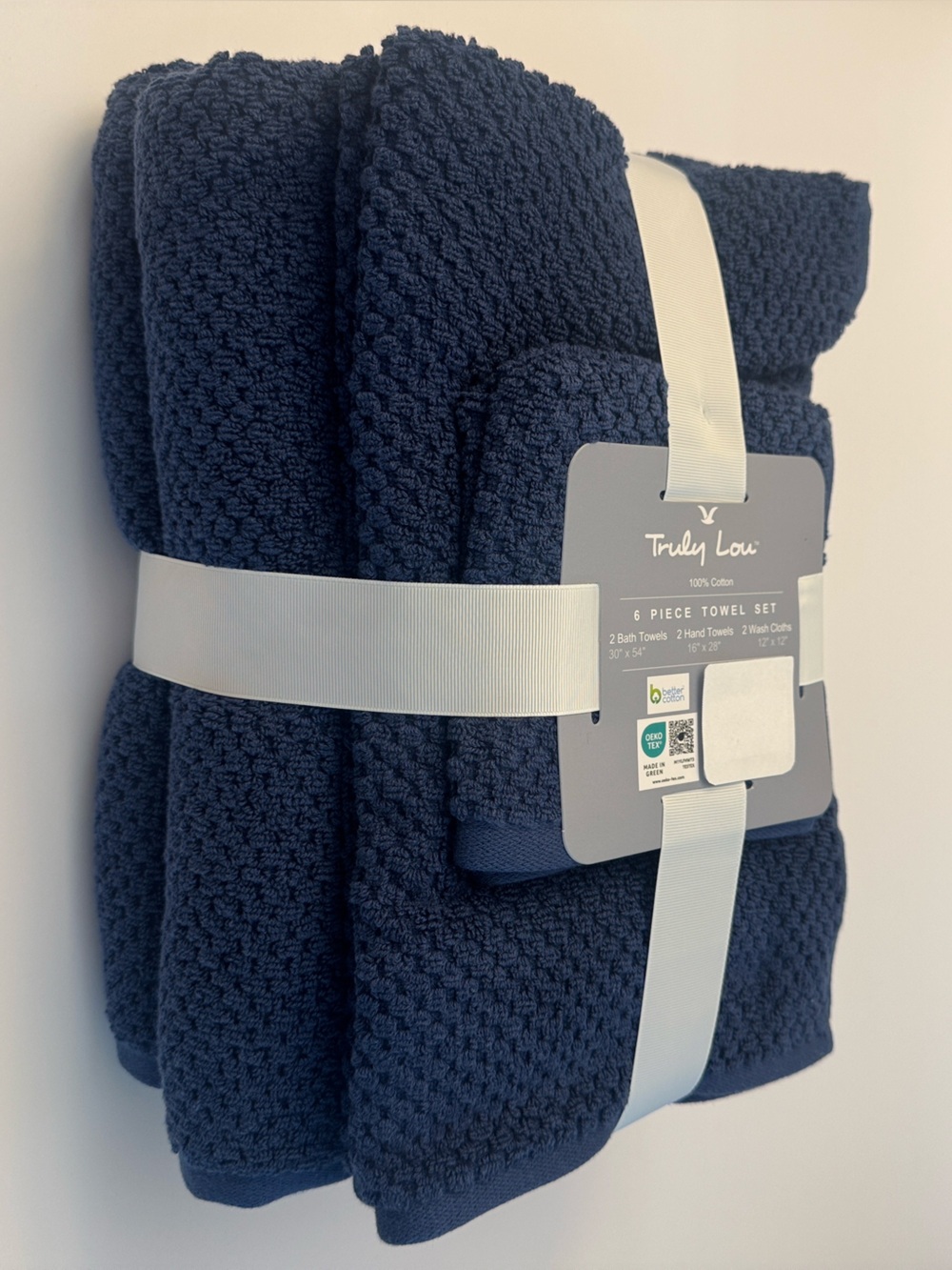 6pc TRULY LOU 100% Cotton Bath Towel Set - Bundle - Estate Blue